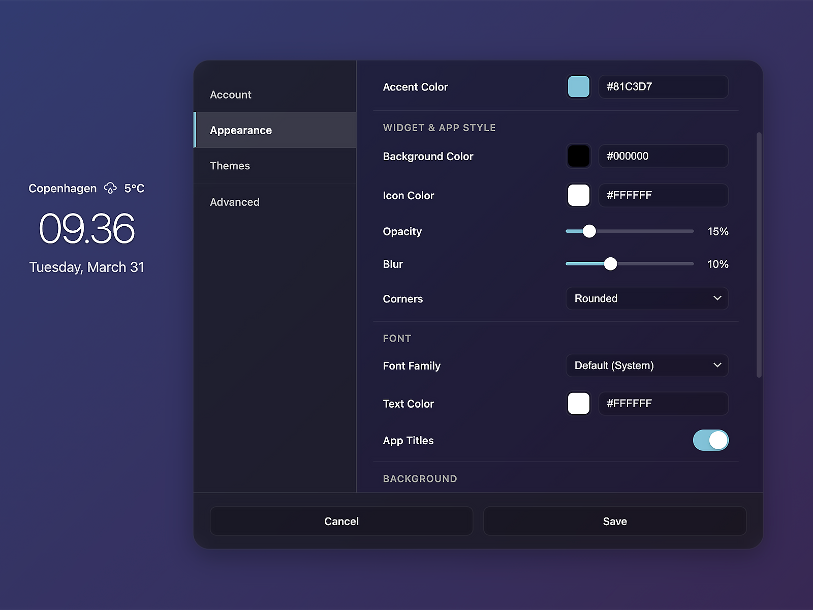 TrueTab — indstillinger
